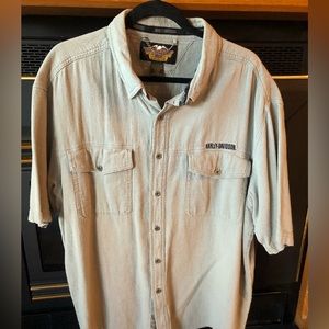 Vintage Harley Davidson Short Sleeve Button Down Knit Lt Grey Nice - Size XXL